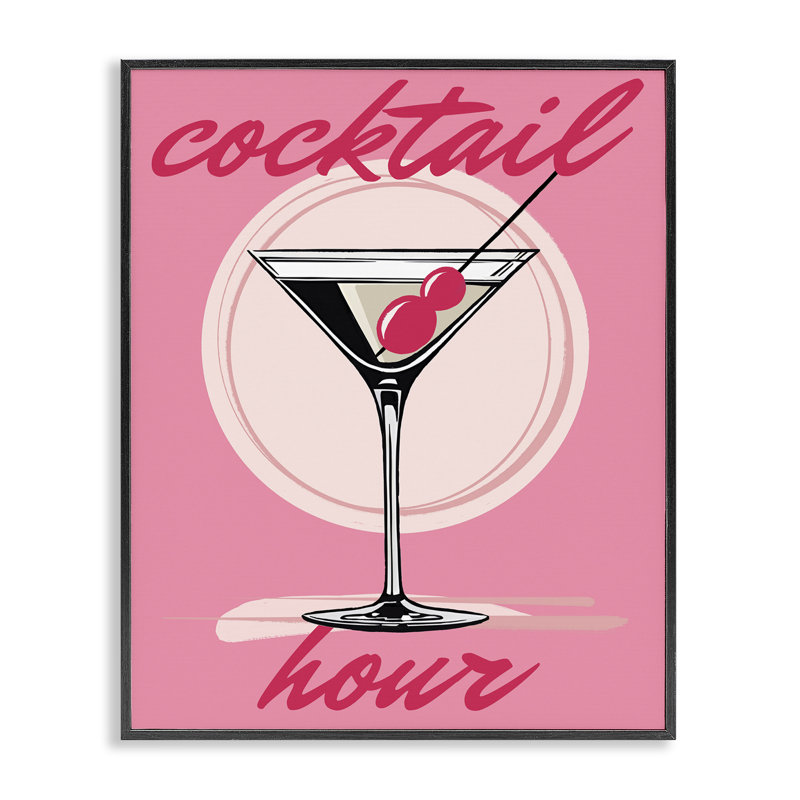 «Cocktail Hour on Pink» par Elizabeth Medley, Giclée encadrée noir minuit, H 14 po x l 11 po