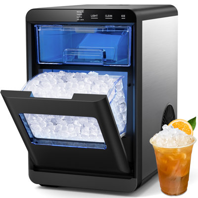 Machine à glaçons de comptoir, glace à croquer rapide de 5 minutes, 44 livres / 24 heures, acier inoxydable, nettoyage automatique, 40 dB silencieux pour la maison et les bars