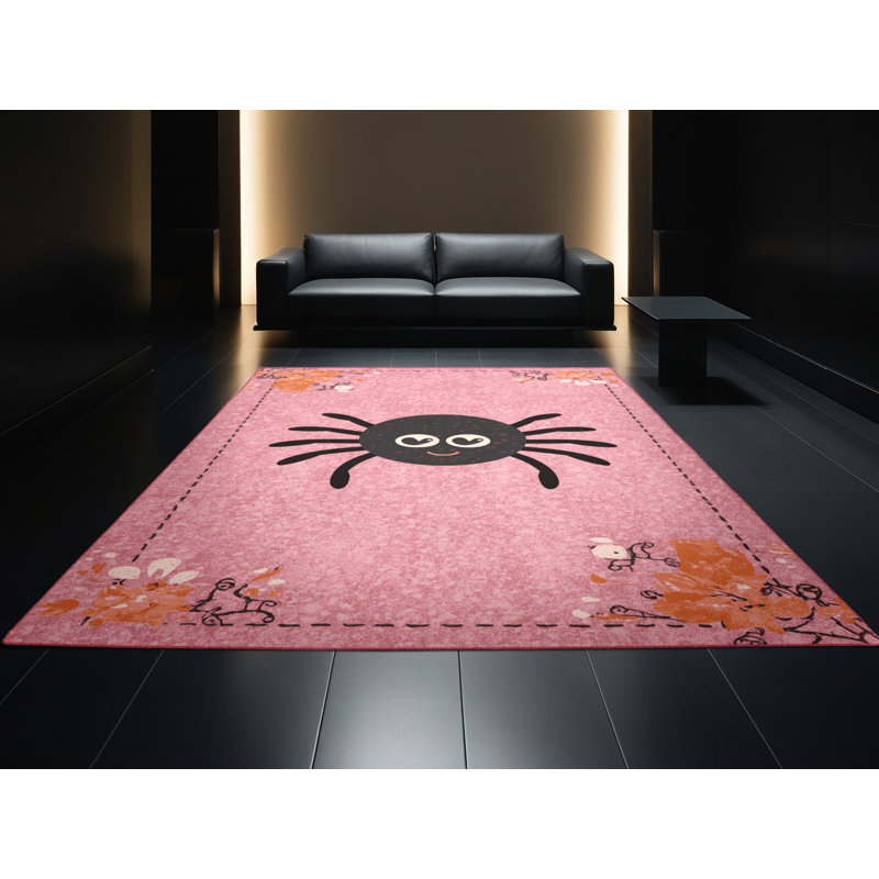 Machine Washable Hartsdale Halloween Modern & Contemporary Abstract Rug in Pink – Rose Binding, 6x9