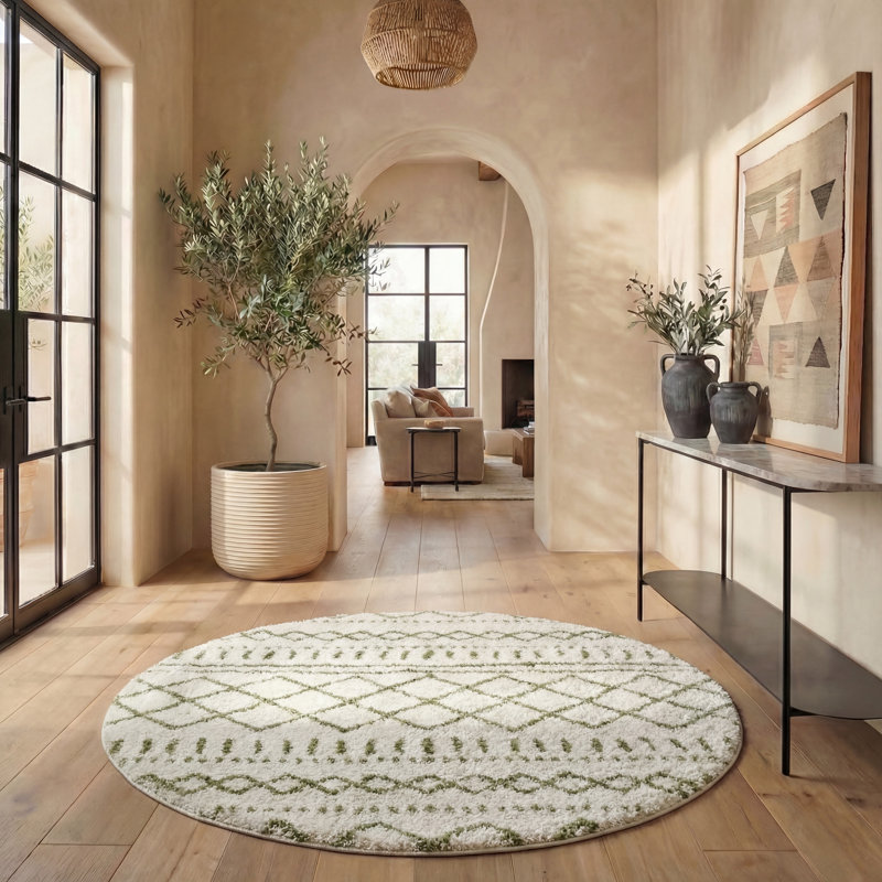 Develin Performance Chevron Rug, Round 6'7", Ivory/Green