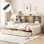 Lit de jour simple exquis avec tablettes latérales, chargement, compartiments naturels, tiroirs, aspect bois-649887055