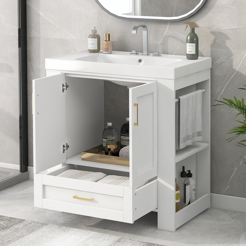 Meuble-lavabo simple 30 po avec plateau Anyae, Blanc