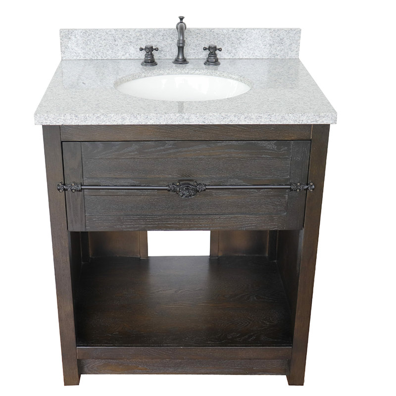 Zigler 31'' Single Bathroom Vanity with Top, Brown Ash, Gray Granite