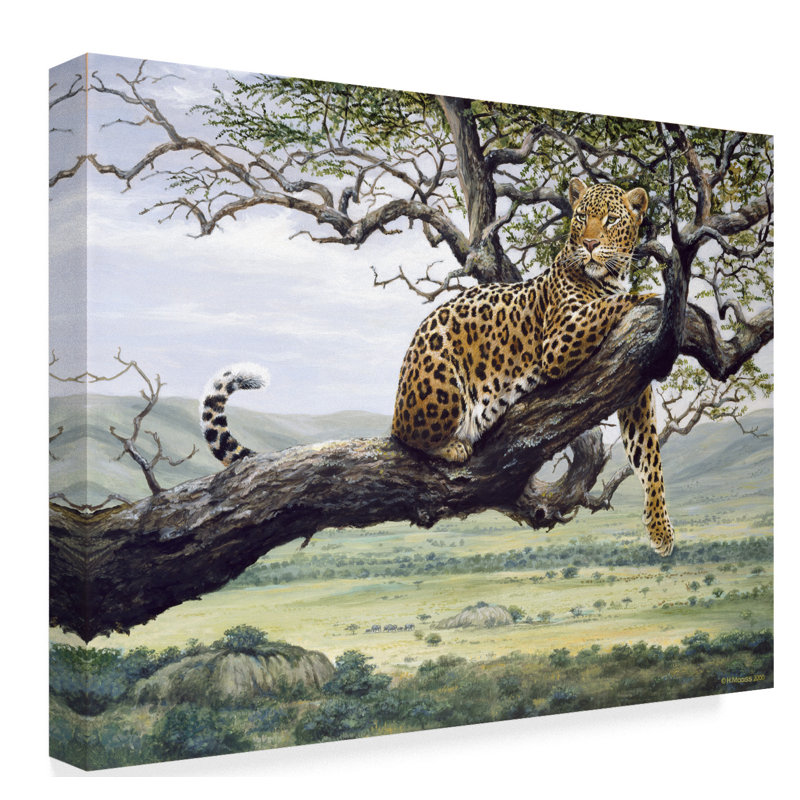 Yand «Leopard in Tree», reproduction de peinture acrylique sur toile tendue, H 14 po x l 19 po x P 2 po