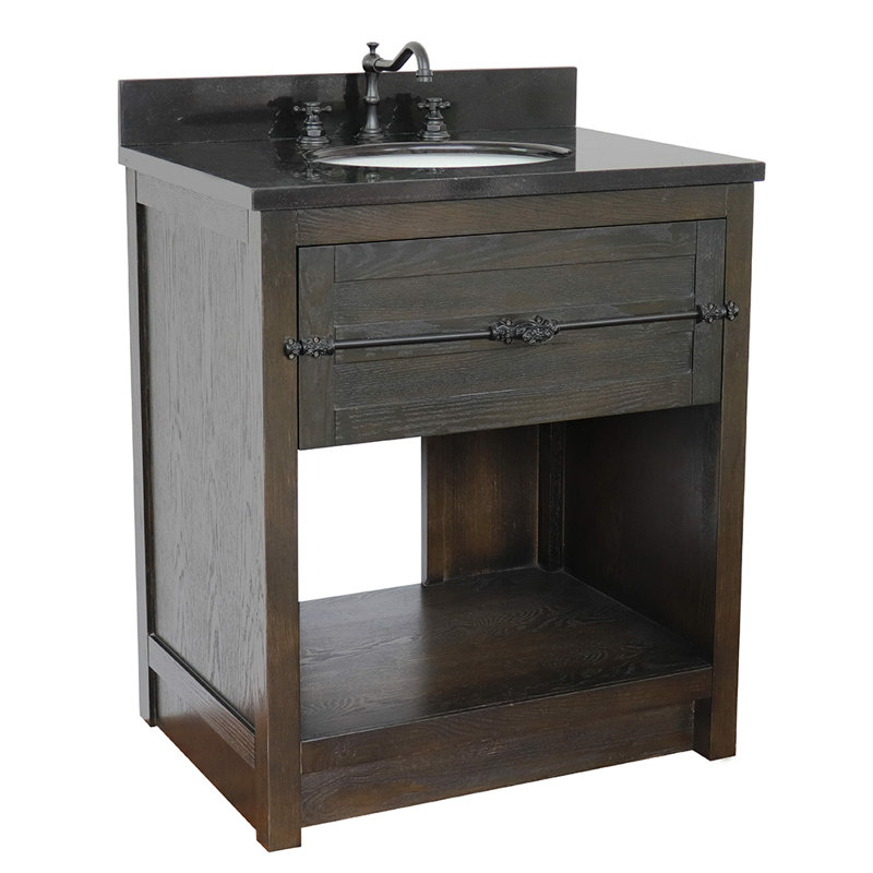 Zigler 31'' Single Bathroom Vanity with Top, Brown Ash, Black Galaxy