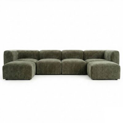 Confesor 129" Wide 6-Piece Modular Chenille U-Shaped Large Pit Sectional Sofa With 2 Ottomans