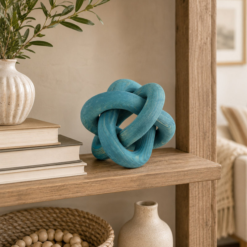 Chaîne en bois naturel à 3 maillons décoratifs, décor de table rustique, bleu, Blue