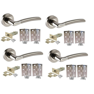 Golden Grace 4 Sets Indiana Style Modern Door Handles on Round Rose in Dual Finish with Latch