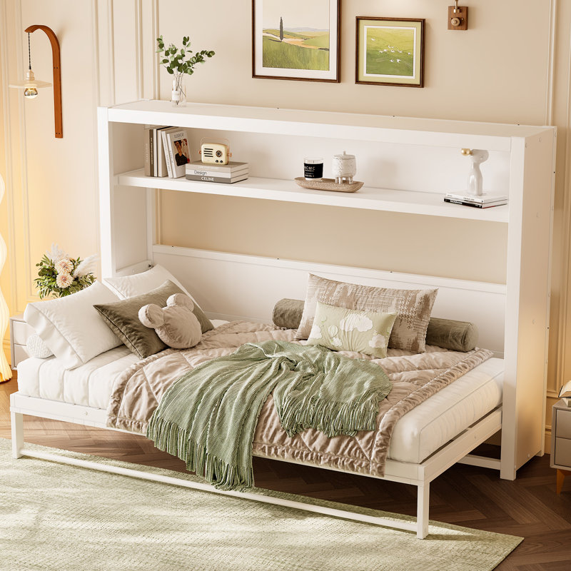 Lit escamotable avec tablettes, lit escamotable en métal avec design pliable et peu encombrant