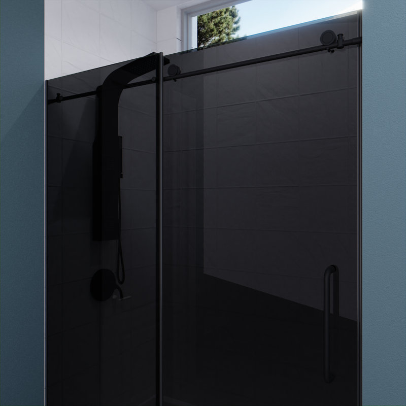ANZZI Leon Series 60 In. X 76 In. Frameless Sliding Shower Door With Tinted Glass In Matte Black