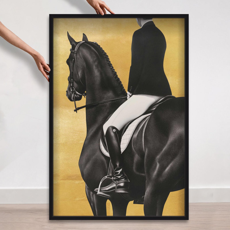 Oliver Gal Taming the Rhythm Gold II Horse - Leaf Framed Shadowbox Art, 47" H x 32" W, Black
