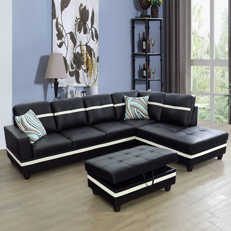 3 - Piece Semi Pu Synthetic Leather Sectional, Turmeric Faux Leather