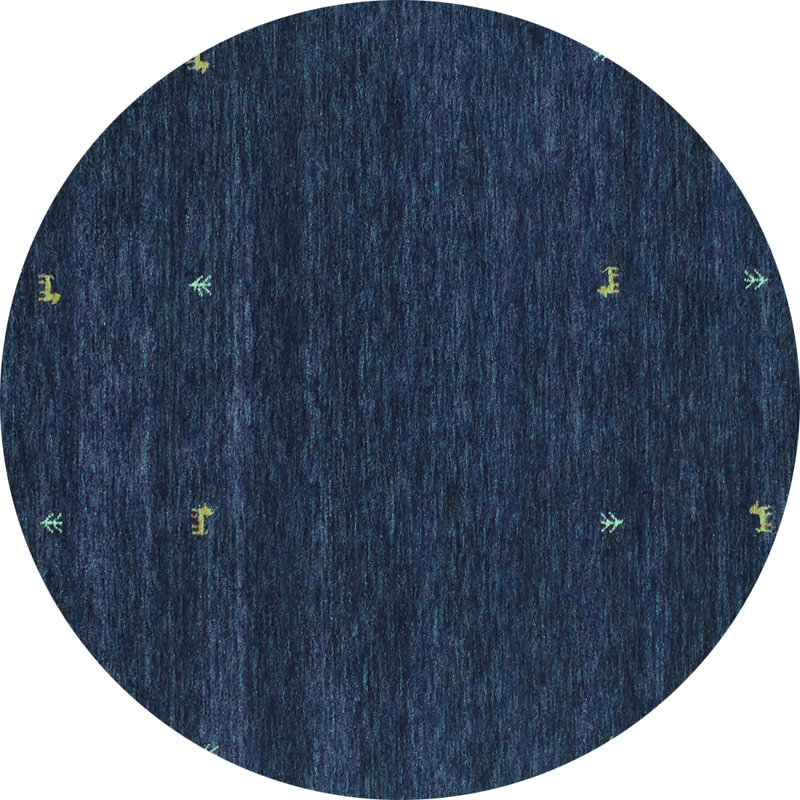 Tapis bleu marine en polyester tissé à la machine Jarline, Rond 4 pi
