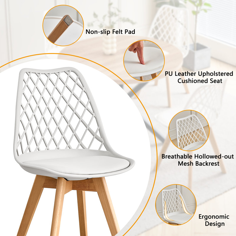 Dining Chairs - Nordic Style Dining Chair - Mesh Backrest - Solid Wood Legs, White, Set Of 4 