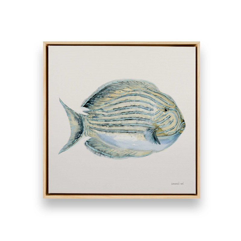 Sea Wanderer rayé sur toile, H 16,75 po x l 16,75 po, Cadre américain en érable flottant