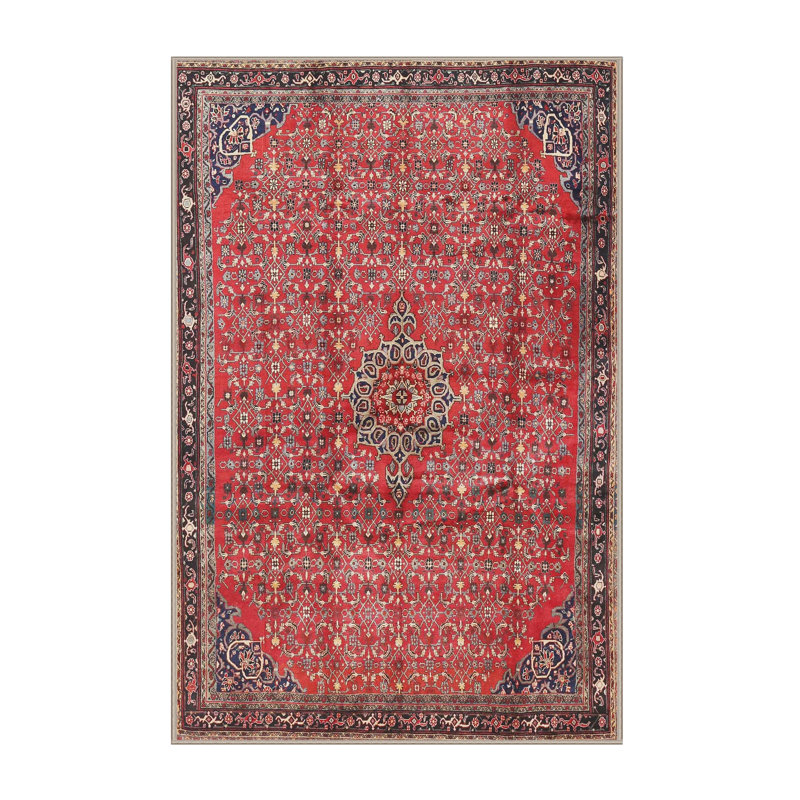 Tapis traditionnel rouge / noir, Rectangle 5 pi x 7 pi