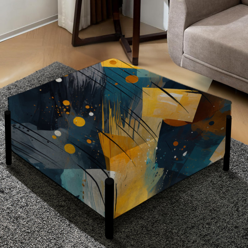 Beige et bleu géométrique Constellation - grand repose-pieds carré géométrique