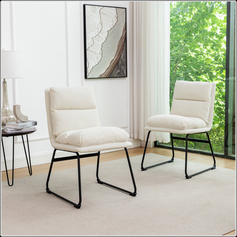 Ensemble de 2 chaises de salle à manger rembourrées Milos, blanc vanille