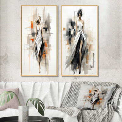 Noir et blanc Fashion Top Model Woman Runway II - Fashion Illustration, ensemble de 2 décorations murales