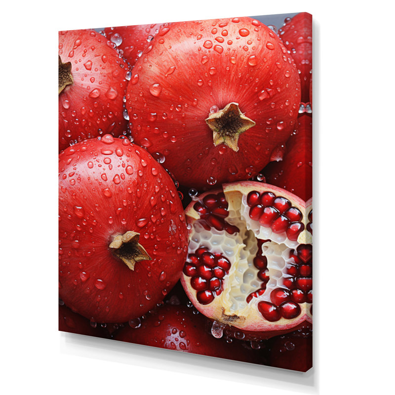 Fruit grenade rouge pointillisme III sur toile, H 20 po x l 12 po x P 1 po