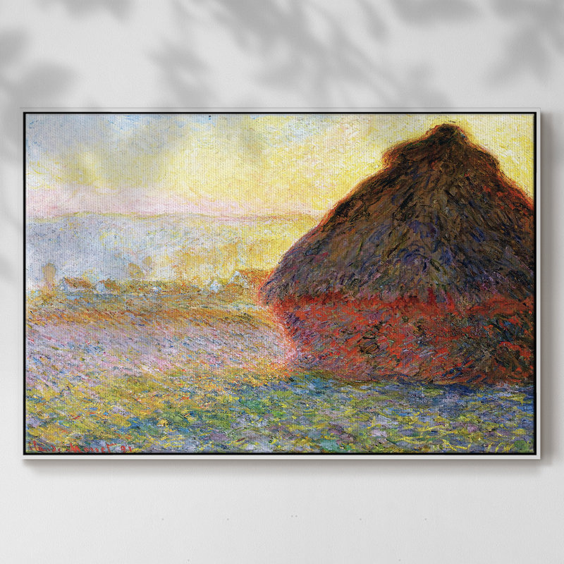Grainstack At Sunset, 1891, reproduction d'art sur toile, H 25 po x l 37 po x P 2 po, Blanc