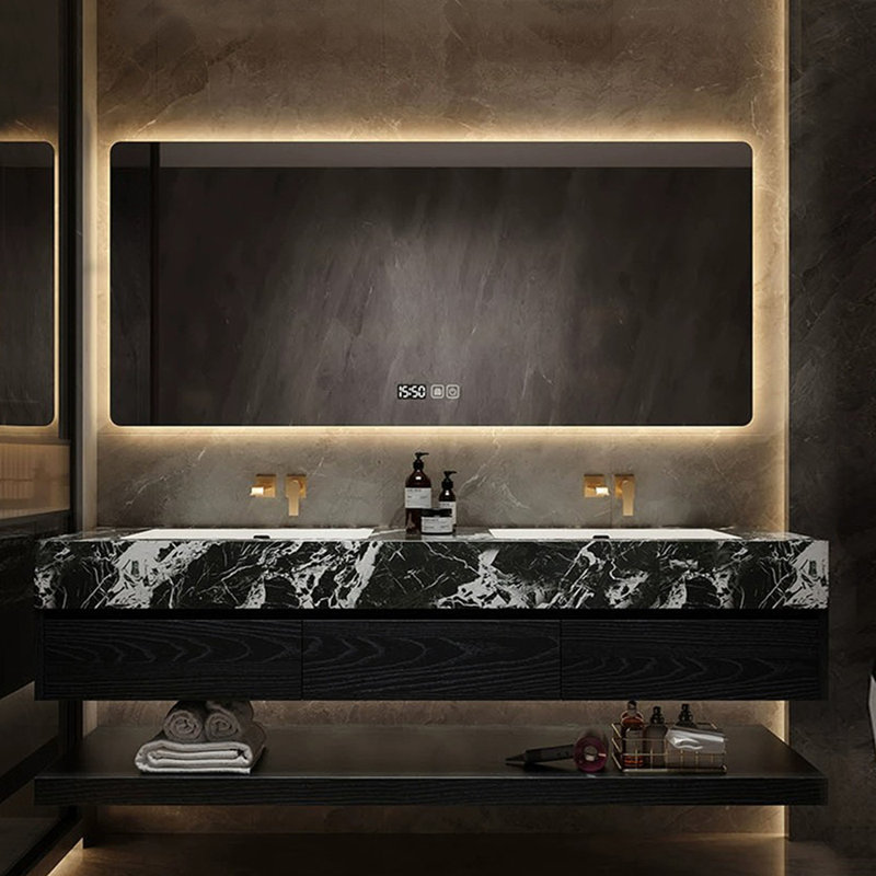 Light luxury simple Bathroom cabinet, Black, 71"