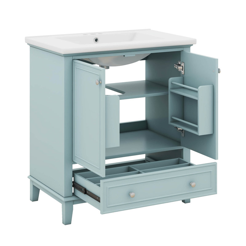 30 Inches Bathroom Vanity With Sink Combo, Multi-Functional Bathroom Cabinet With Doors And Drawer, Solid Wood And MDF Board