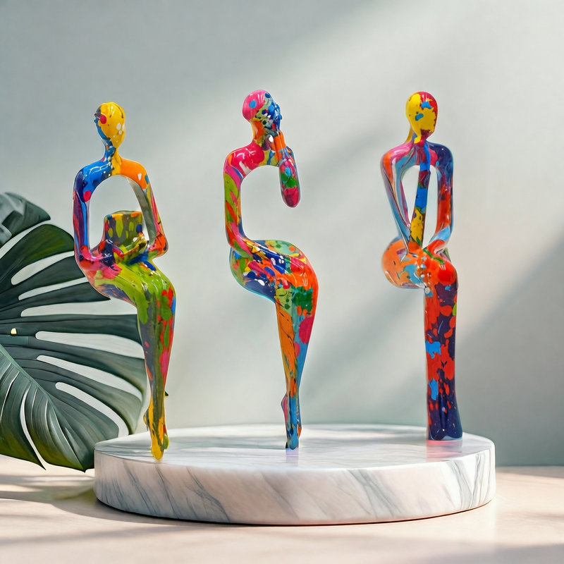 Ensemble de 3 figurines abstraites modernes en résine pour pattes suspendues colorées, Abstrait, Vert