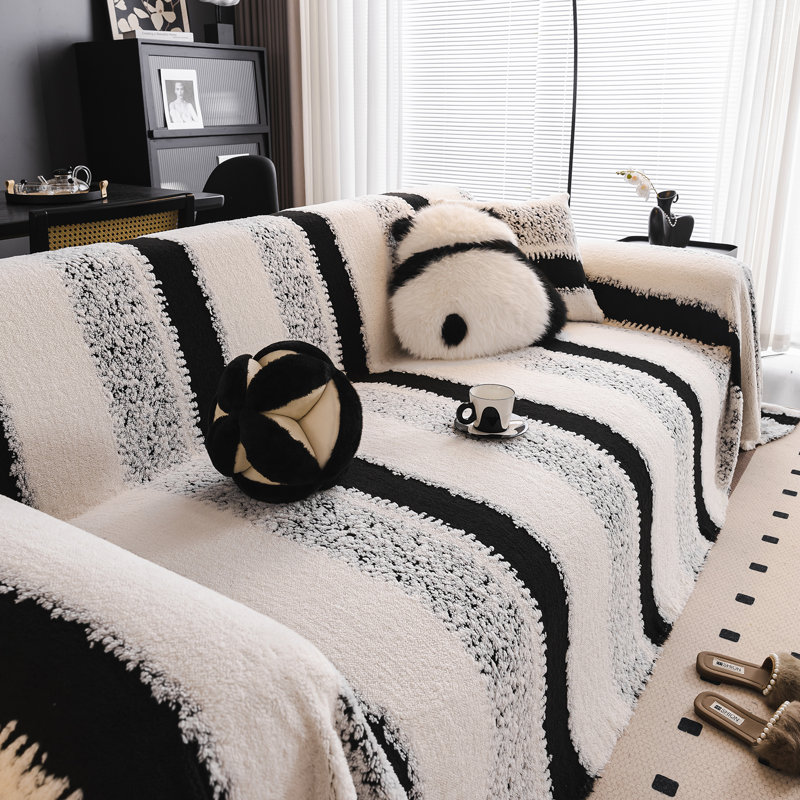 Brushed Cotton Sofa Slipcover With Non-Slip Back, Black Brushed Cotton, 0.4" H x 150"W x 71"D