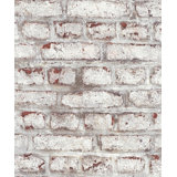 Bricks and More Collection White Distressed Plastered Brick Wallpaper Roll