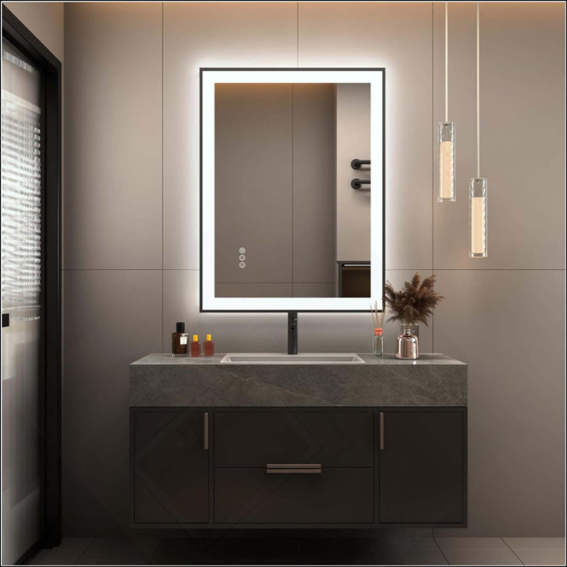 Miroir de salle de bain à DEL avec éclairage avant et rétro-éclairé, antibuée et à intensité variable