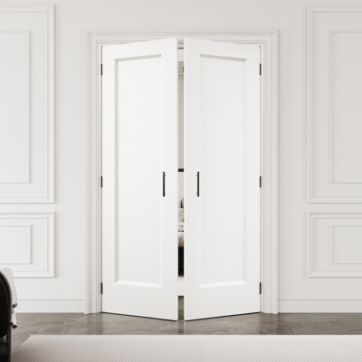 Porte française intérieure à 1 panneau creux de 48 po x 80 po avec quincaillerie noire et poignée à boule, finition blanche et à peindre, durable et imperméable, combinaison pour la lessive, portes de placard, portes de pièce, assemblage requis