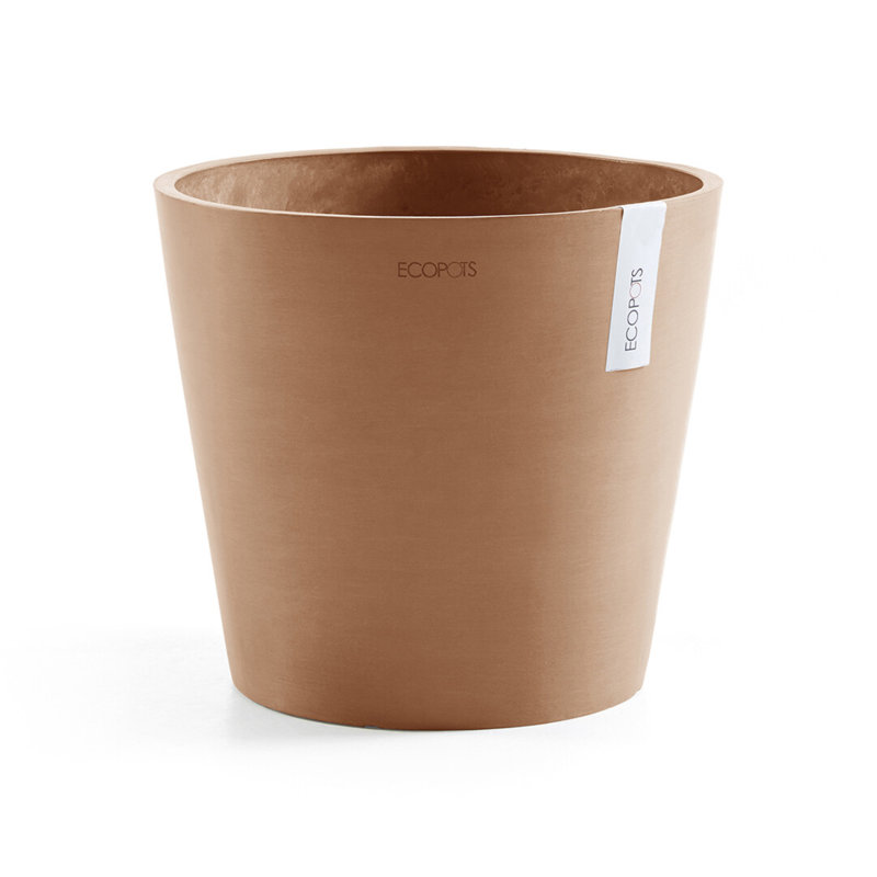 Ecopots Indoor/Outdoor Modern Round Recycled Plastic Planter Flower Pot, 7" H x 8" W x 8" D, Terracotta, No