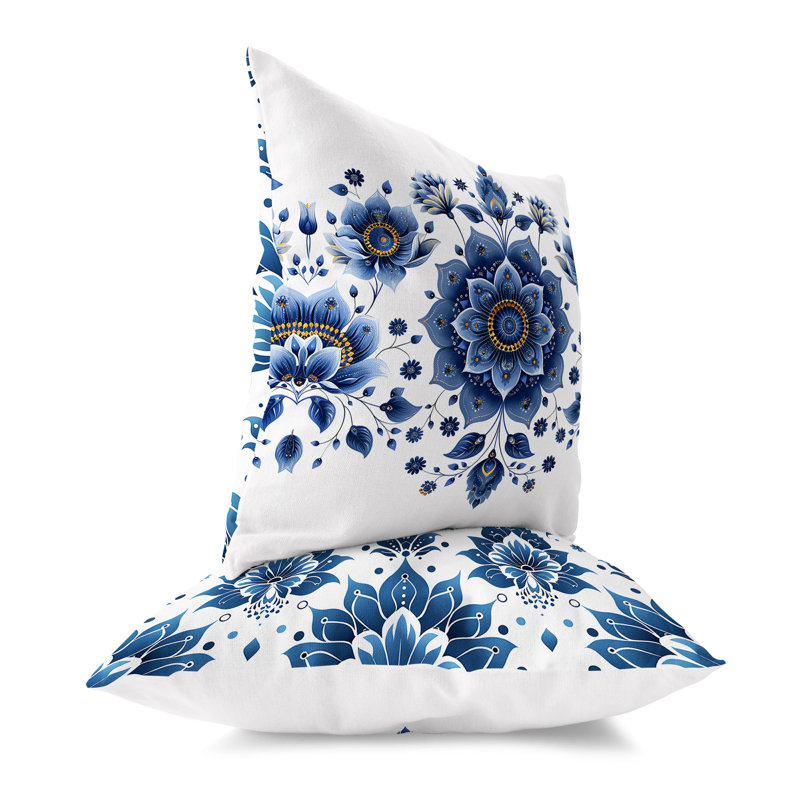Coussin Frosted Florals, Bleu / blanc, H 26 po x l 26 po
