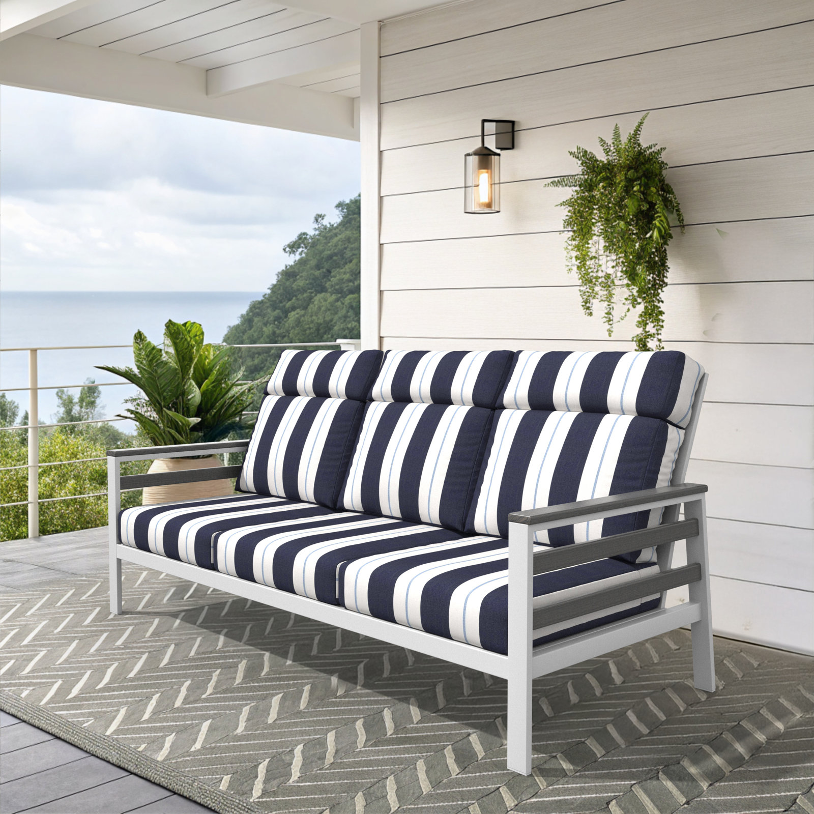 Townsend Metal Outdoor Sofa With Sunbrella Cushion, Coastal Gray