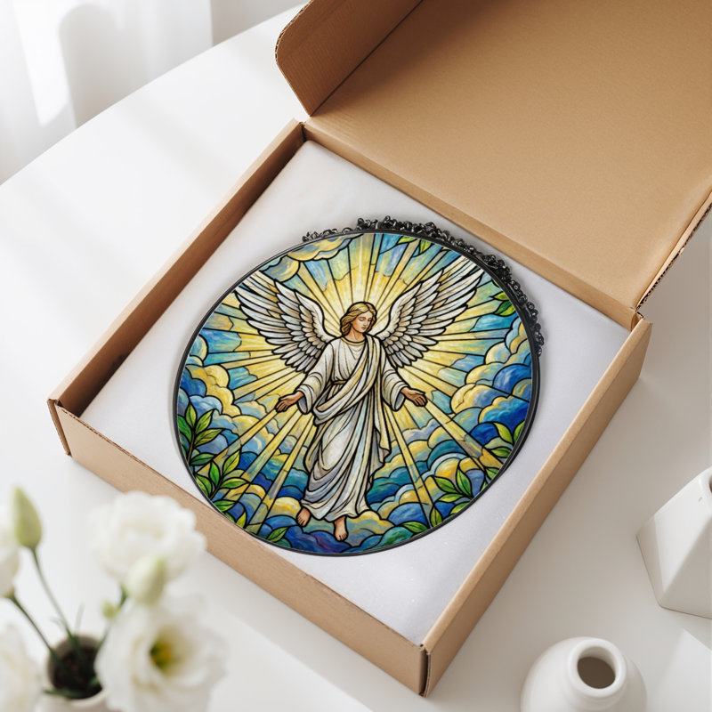 Panneau de vitrail 12 "H Wings Angel, H 12 po x l 12 po