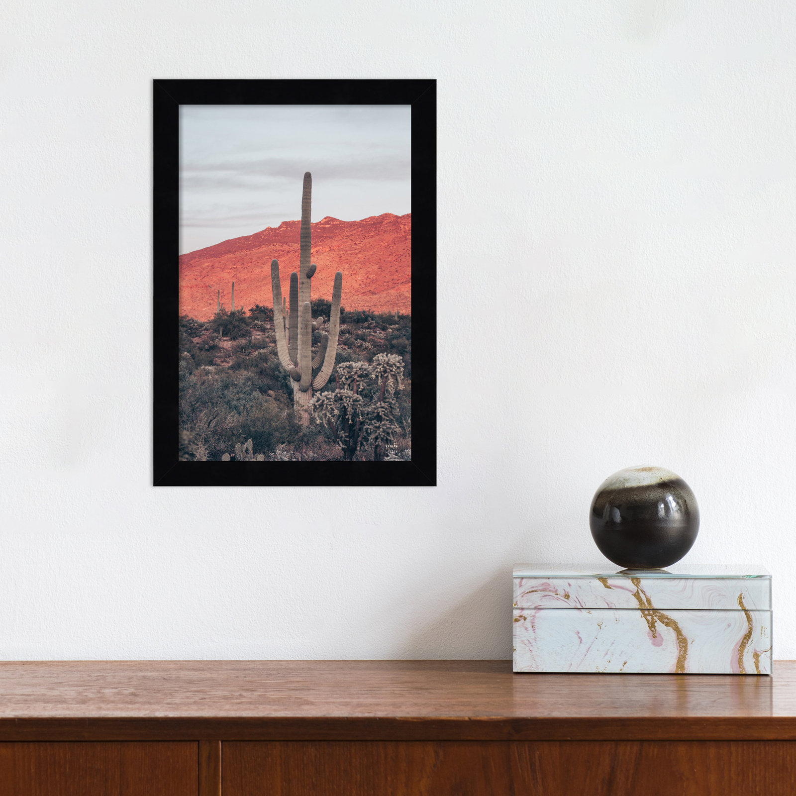 Sunsets and Saguaros Desert Photo Print, 13" H x 9" W x 1" D, Black