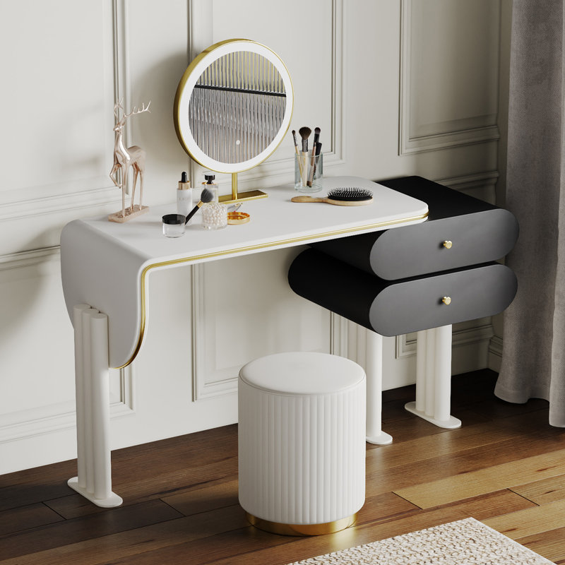 Modern Makeup Vanity Set with Stool & LED Mirror