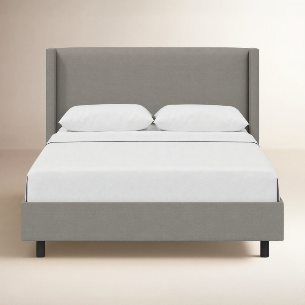 Hanson Upholstered Wingback Platform Bed, King, Classic Grey Linen