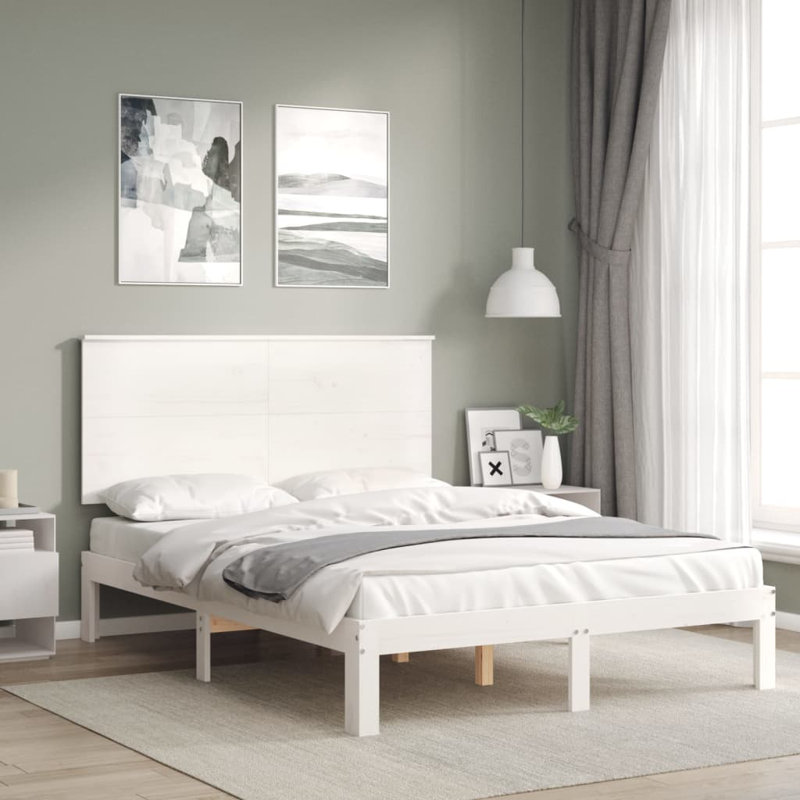Bed Frame with Headboard, White, European Double (140 x 200cm)