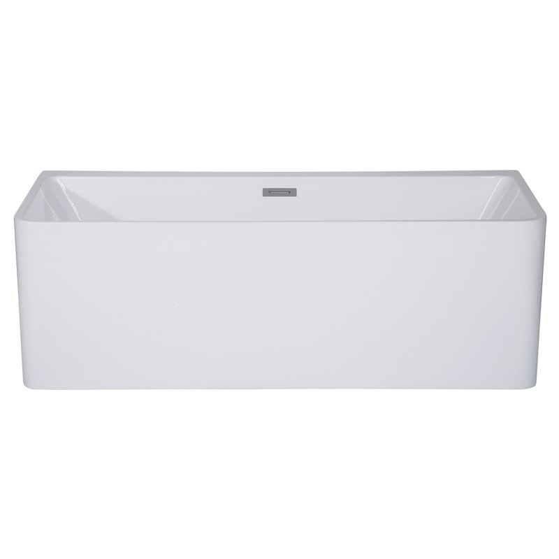 59'' White Freestanding Rectangular Acrylic Soaking Bathtub