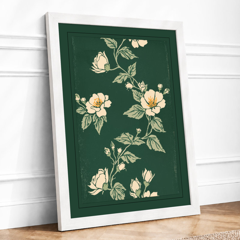 Pale Blooms On Green Botanical - Print, A4 - 29.7 x 21.0 cm, White