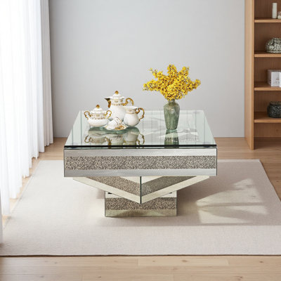 Table basse moderne avec miroir en verre et miroir