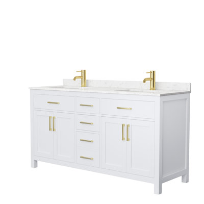 Meuble-lavabo double autoportant de 66 po avec plateau en marbre Beckett
