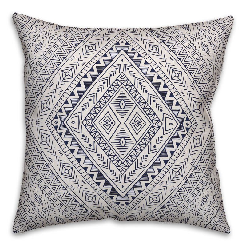 Throw Pillow, 20" x 20", White/Navy Geometric 5