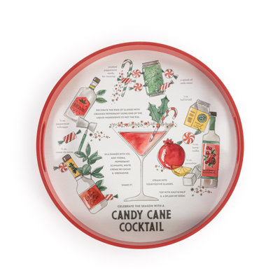 Candy Cane Cocktail Round Serve Tray - 18In