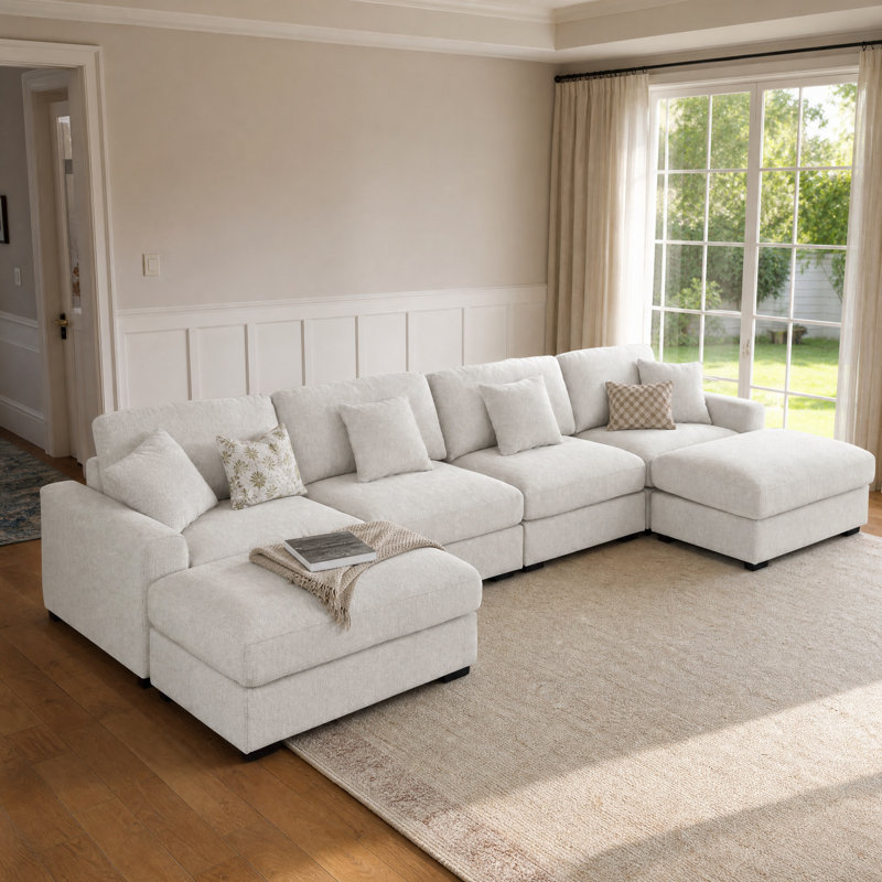 Canapé modulaire réversible en forme de U de 167,5 po avec deux repose-pieds, Blanc