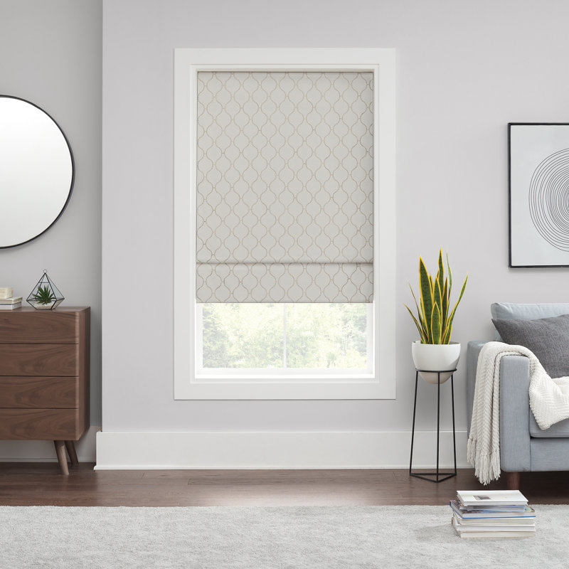 Linen Cordless Blackout Roman Shade with Woven Ogee Design