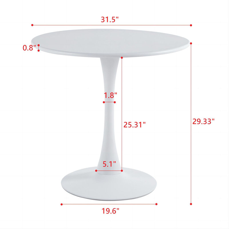 Table de salle à manger ronde 31,5 ", tulipe moderne en métal, Blanc