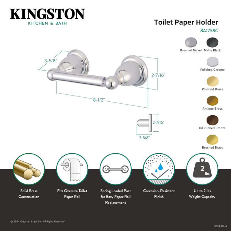 Kingston Brass Heritage Toilet Paper Holder, Brushed Brass
